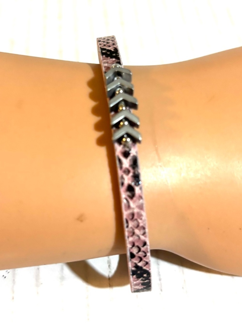 Women's Pink Snake-Print Bracelet with Chevron Accents